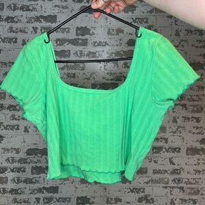 Aerie | women off shoulders cropped green ribbed top
